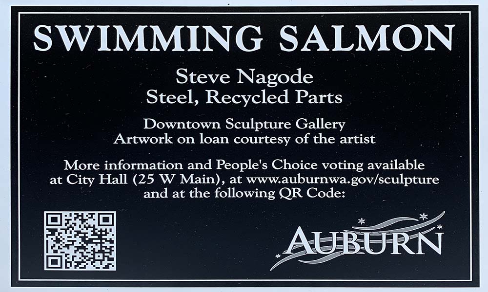 Steve Nagode Swimming Salmon City of Auburn Public art plaque
